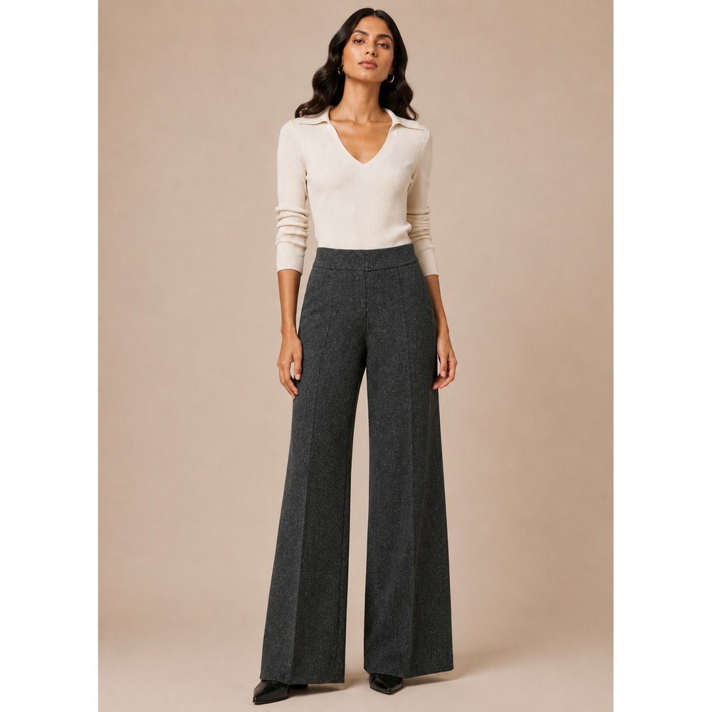 White House Black Market Knit Dress Pants 2 Gray Wide Leg Office Work Business - Picture 1 of 11